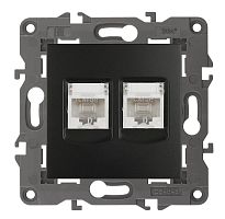 Розетка компьютерная без рамки Эра Elegance 2-м. RJ45+RJ45 5e антрацит картинка